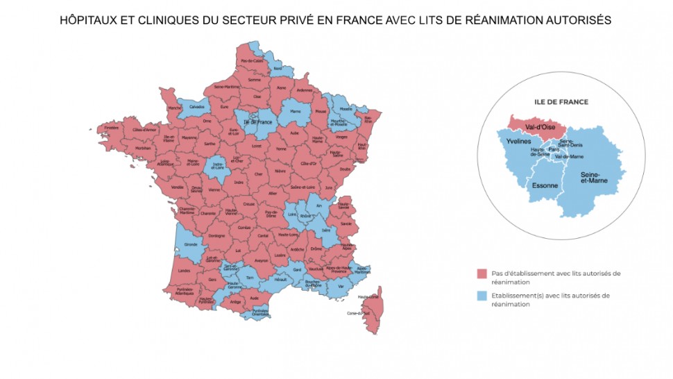 Image de la carte de france des lits de réanimation autorisés