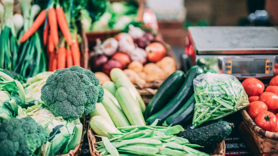 Stall of fresh vegetables at the market