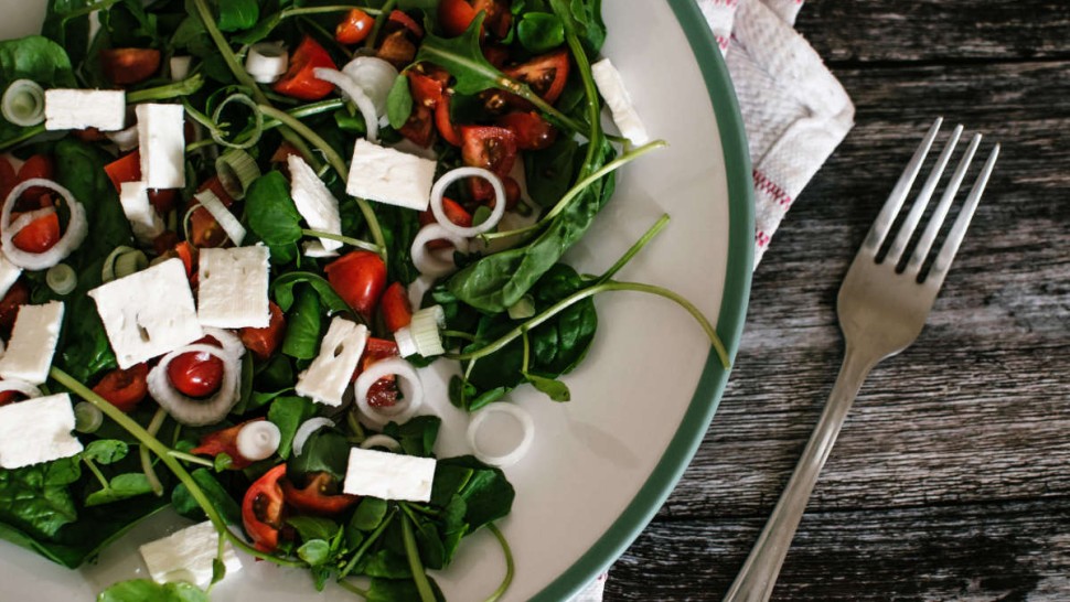 Plate of vegetables and fresh cheese