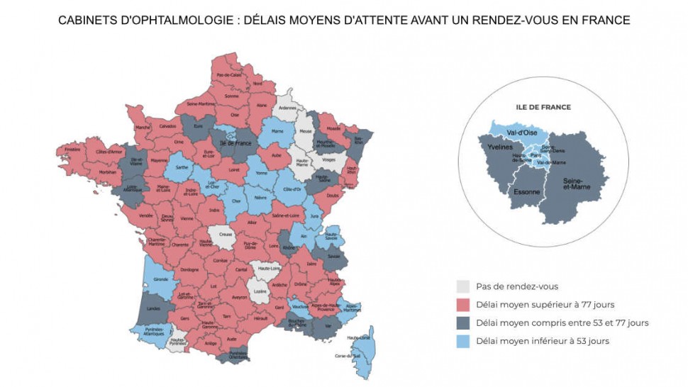 Image carte de France avec délais d'attente en ophtalmologie