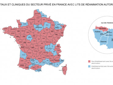 Image de la carte de france des lits de réanimation autorisés