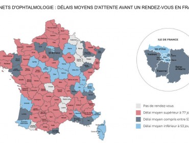 Image carte de France avec délais d'attente en ophtalmologie