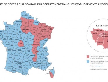 Carte de France de la mortalité à l'hôpital par la COVID