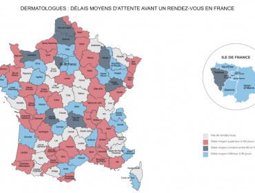 Image carte de france avec délais d'attente en dermatologie