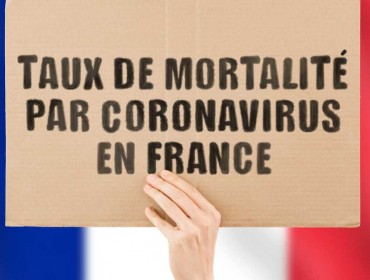 Photo d'une pancarte avec taux de mortalité par coronavirus