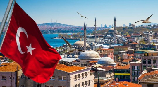 Drapeau turc avec une vue sur la ville
